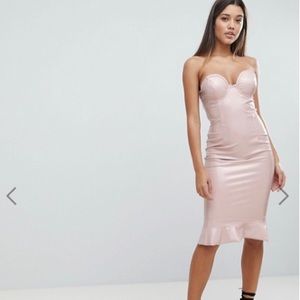 ASOS Nude Bodycon Dress with Frill Hem